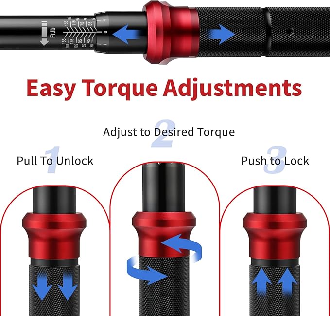 AEROFORCE 1/2-Inch Drive Torque Wrench竊?5-165 lb.ft / 20.4-224.4 Nm),72 Tooth Dual Direction Reversible Ratchet, Dual Range Scales, Precision Calibrated for Bike, Motorcycle and Car Repair