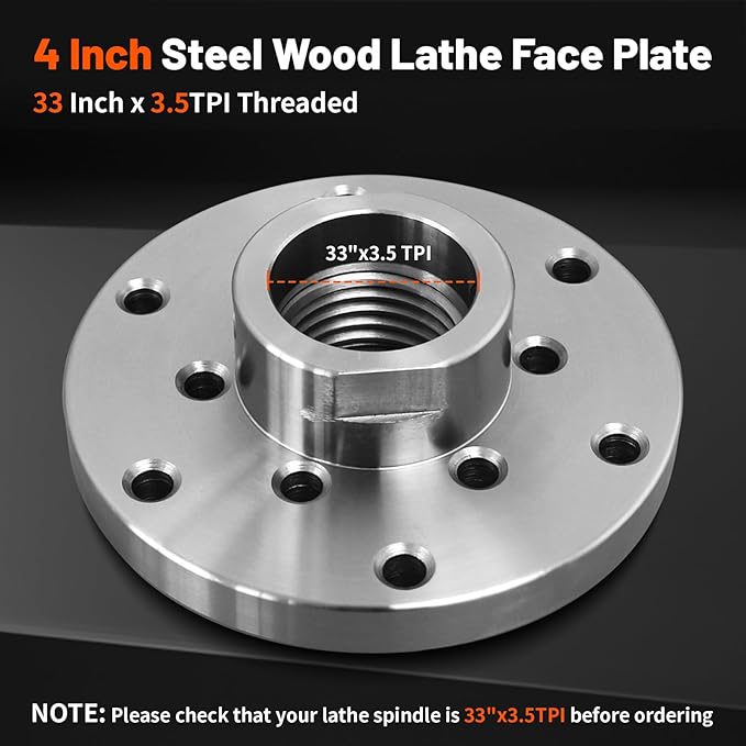 Wood Lathe Steel Faceplate 4",Faceplate for Wood Lathe,Lathe Face Plate Fit for M33x3.5 Spindle