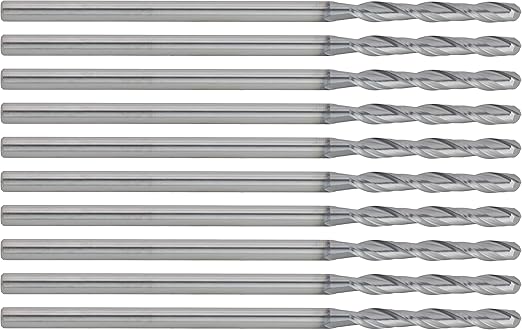 CME 10 pcs Micrograin Carbide End Mills, Ball Nose, TiAlN Coated, 1/8" Mill Diameter, 1" Length of Cut, 3" Overall Length, 2 Flute, Center Cutting