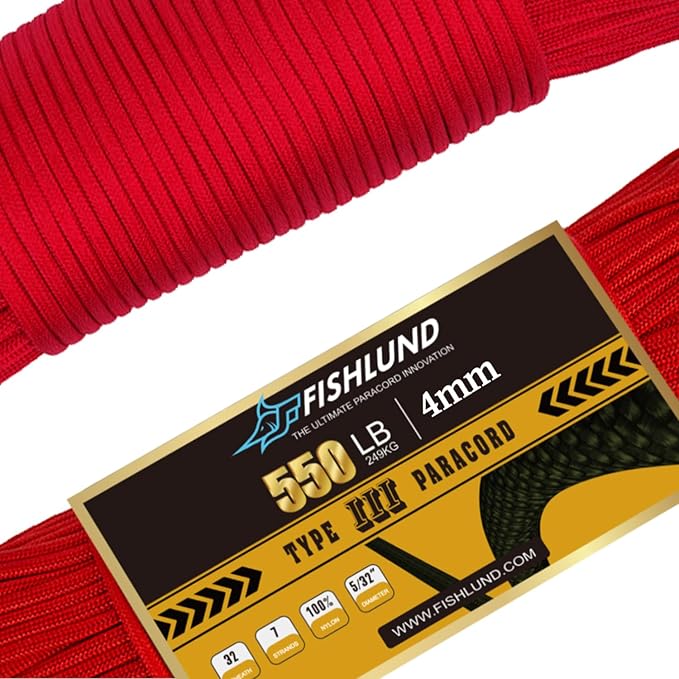 Paracord 550 lb, 7 Strand Paracord Rope 250ft 4mm, Nylon Parachute Cord for Camping, Imperial Red