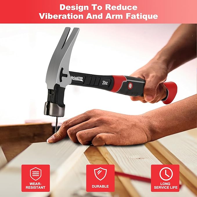 Meiwaltee 20 oz Heavy Duty One-piece Forged Hammer, Straight Claw Hammer with Magnetic Nail Holder, Rip Claw Hammer with Milled Face & Shock-Absorbing Reduction Grip