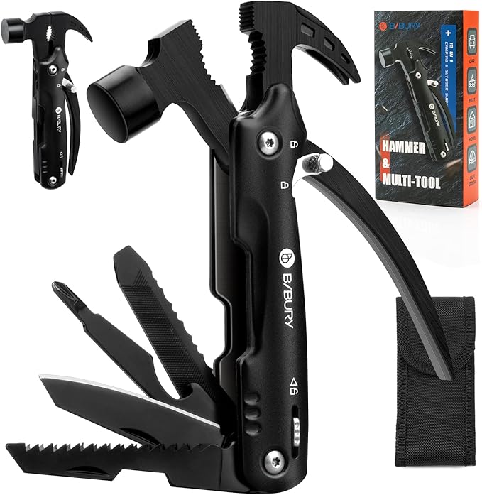 BIBURY Hammer Multitool, Christmas Stocking Stuffers for Men, 12-in-1 Survival Gear Outdoor Multi Tool, Gifts for Men Dad Him Husband, White Elephant Gifts for Adults, Anniversary Christmas Gifts