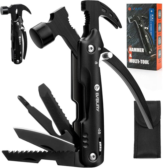 BIBURY Hammer Multitool, Christmas Stocking Stuffers for Men, 12-in-1 Survival Gear Outdoor Multi Tool, Gifts for Men Dad Him Husband, White Elephant Gifts for Adults, Anniversary Christmas Gifts