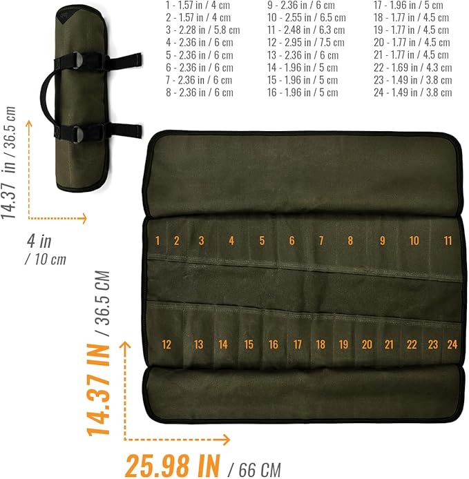 Under NY Sky Tool Roll Organizer, Heavy-Duty Wrench Bag, Portable Hand Tool Pouch for Mechanics, Electricians, and Hand Tools