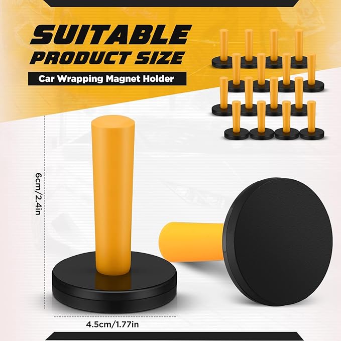 Dunkive 16 Pcs Yellow Car Vinyl Wrap Magnets Holder Tool Kits for Car Wrapping and Crafts Sign Making Window Tint Tools Magnets
