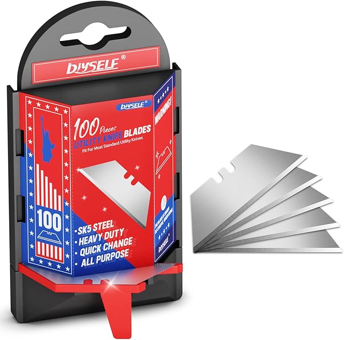 DIYSELF Utility Knife Blades 100 Pack, Box Cutter Blades Refills with Dispenser, Razor Blades Utility Knife Replacement Blade for Box Cutter, Razor Knife Blade