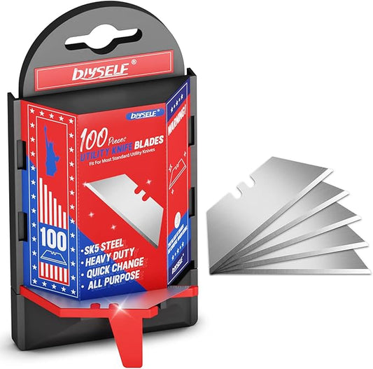 DIYSELF Utility Knife Blades 100 Pack, Box Cutter Blades Refills with Dispenser, Razor Blades Utility Knife Replacement Blade for Box Cutter, Razor Knife Blade