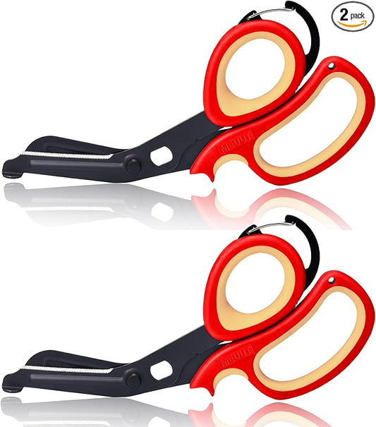 MEUUT 2 Pack Medical Scissors Trauma Shears with Carabiner design, 7.5" Fluoride Coated Non-stick Blades Bandage Scissor for Nurses, EMT, Household, outdoors