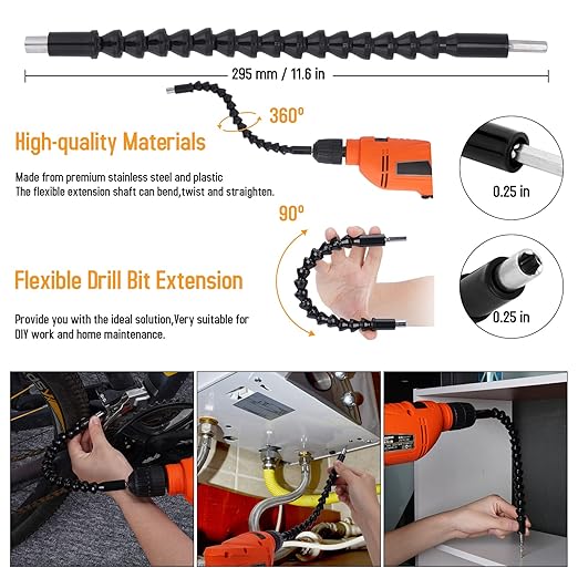 Tietoc 19pcs Flexible-Drill-Bit-Extension Set, Stocking Stuffers Gifts for Men Screwdriver Bit Kit, Present Ideas Gifts for Dad Adults Mens Gifts Christmas, Hex Shank 105째Right-Angle-Drill-Attachmen