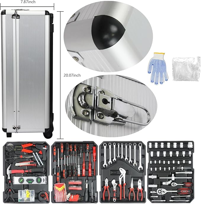 Aokleo 899PCS Tool Set, Household Tool Kit with Rolling Tool Box, Complete Tool Box Set Hand Tool Set with Tool Box, Mechanic Tool Set Rolling Tool Set for Auto Repair/Home Tool Set (White)