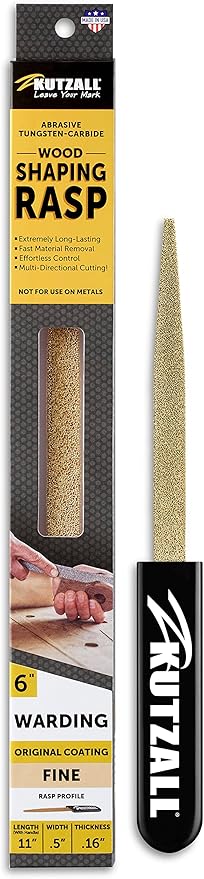 Kutzall Original 6" Warding Hand Rasp - Fine, Wood Rasp/File Used for Woodworking & Shaping, W/Ergonomic Soft Grip Handle, Abrasive Tungsten Carbide Coating - 11" (279.4mm) Overall Length - WD6170