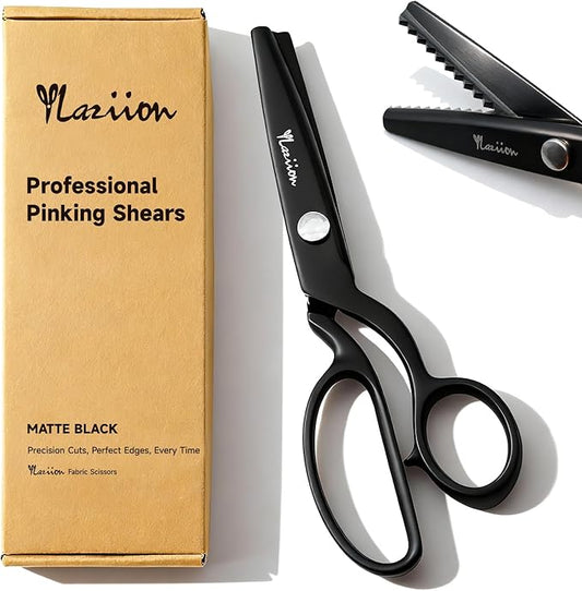 YLaziion 8-Inch Professional Pinking Shears for Fabric Cutting - 5mm Triangle Tooth Fabric Scissors - Black Titanium Coated Stainless Steel Zig Zag Scissors for Sewing, Quilting, Crafts & Dressmaking