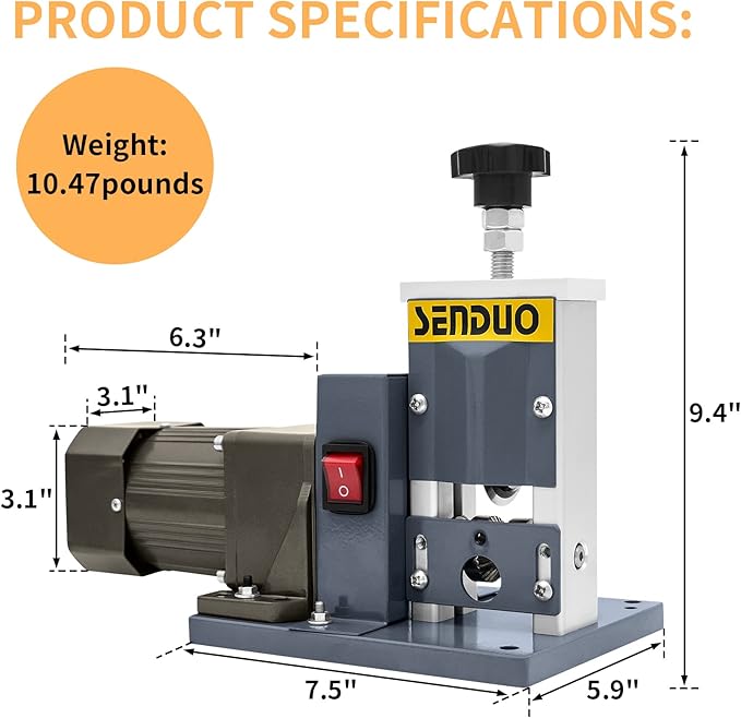 SENDUO Automatic Wire Stripper Machine,25W 0.04" - 0.79" Electric Wire Stripping Machine,with Free Replacement Blades,Portable cable stripper for Scrap Copper Wire Cable Recycling