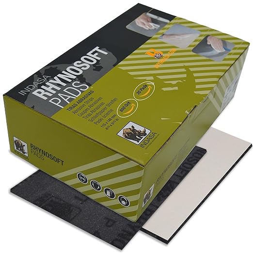 Indasa Rhynosoft Foam Sanding Pads - 4.5" x 5.5",Hook and Loop, 800 Grit, Redline, Flexible,Tear-Resistant,Ideal for Automotive,Wood,& Finishing (Pack of 20 Pads)