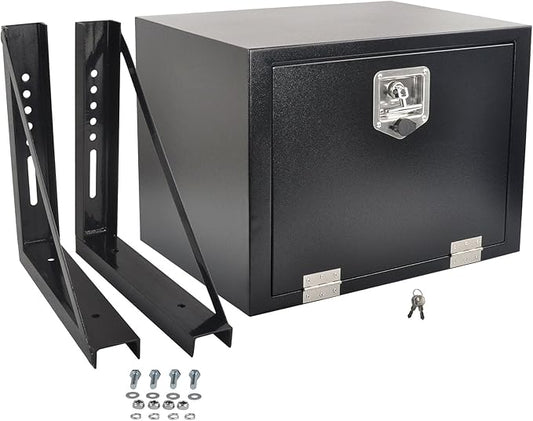 24 X 18 X 18 Inch Steel Truck Underbody Tool Box with T-Handle Latch, and Pair 18 x 18 Inch Welded Black Structural Steel Mounting Brackets