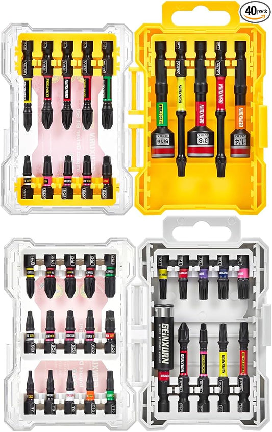 40Pieces Impact Screwdriver Bits Set, Magnetic S2 Steel Phillips/Square/Torx Insert Power Bits Tips,Impact Bit Holder and Nut Driver with Storage Box Case