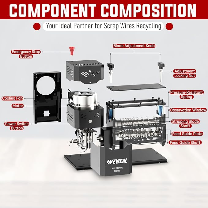 Wire Stripper Machine, 0.06''-1.5'' Electric Wire Stripping Machine with 11 Channels 10 Blades, Heavy-duty Automatic Cable Stripper for Workshop Copper Recycling