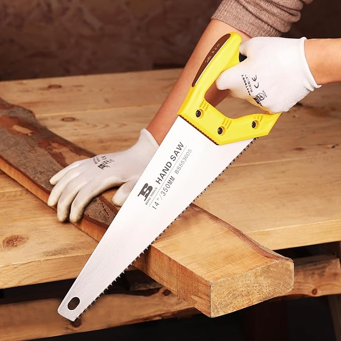 14 in. Pro Hand Saw, 11 TPI Fine-Cut Soft-Grip Hardpoint Handsaw Perfect for Sawing, Trimming, Gardening, Cutting Wood, Drywall, Plastic Pipes, Sharp Blade, Ergonomic Non-Slip Handle