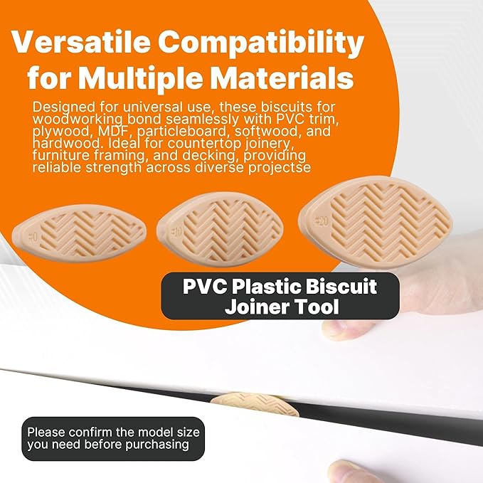 50 Pack PVC Plastic Biscuit Joiner Tool #20, Wood Color Joiner Biscuits for Connecting PVC Decorative Panels, Woodworking, Biscuit Connector for Furniture Frames, Door Frames, Countertop Joiner