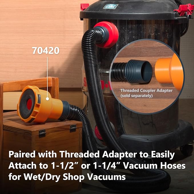 POWERTEC 70512 10 Ft. Vacuum Hose Dust Collection Kit w/ 4 Quick Change Fittings, Tapered Reducers and Quick Connect Dust Port Adapter for Miter Saw, Track Saw, Jigsaw, Orbital Sanders, Woodworking
