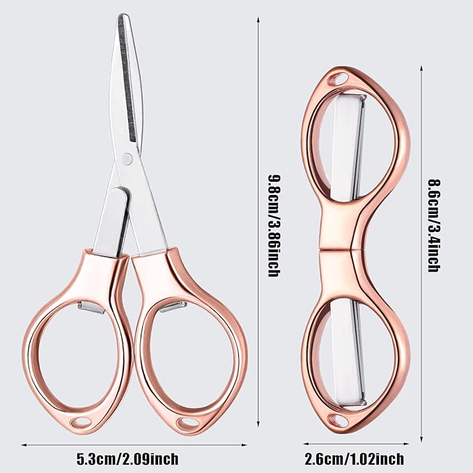Tatuo 8 Pcs Stainless Steel Scissors Folding Mini Scissor Anti Rust Portable Keychain Scissors Small Glasses Shaped Compact Shear Telescopic Cutter for Travel School Office (Folding, Folding Style)