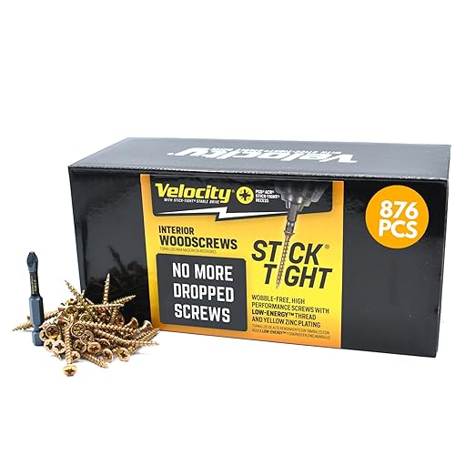 Velocity Interior 1 1/2 Inch Wood Screws Contractor Pack (Size #6, 876 Pcs) ??Self Tapping Screws with Phillips Bits, Stick Tight Technology, Carbon Steel with Zinc Plating, Durable Storage Organizer