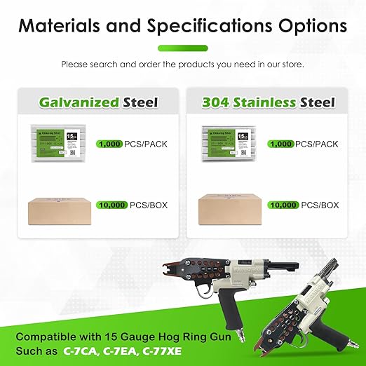 CTS SC7/C24 15 Gauge 3/4??Crown 304 Stainless Steel Hog Rings 1000PCS, C-Ring Staples for Hog Ring Gun, Hog Ring Staples for Cage Building, Wire Fencing, Upholstery, Fastening