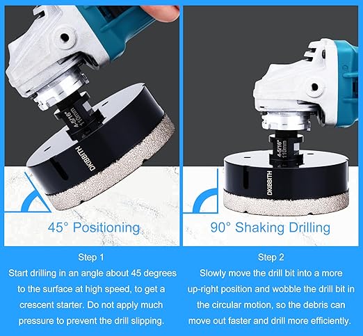 DKIBBITH 4-5/16 in Dry Diamond Core Drill Bit, Tile Hole Saw for Ceramic Porcelain Granite Quartz Marble Tiles Stone Brick Glass Block with 5/8-11 Thread Fit Angle Grinders, 110mm Black
