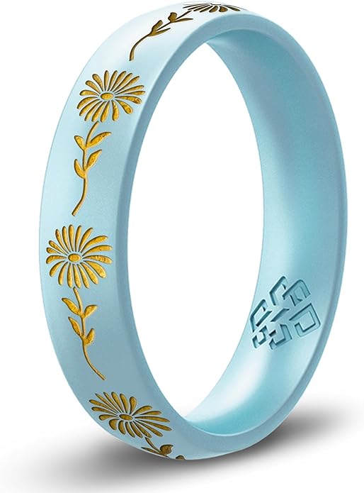 Knot Theory Birth Flower Silicone Ring for Women - 4mm Comfort Fit Wedding Band Engagement Ring