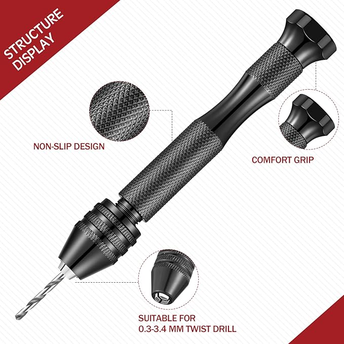 59 Pieces Hand Drill Bits Set Include 49 Pcs Metal Pin Vise Hand Drill Micro Mini Twist and 10 Pcs Tungsten Carbide PCB Rotary Tools for Resin Polymer Wood Craft DIY Jewelry Making Carving