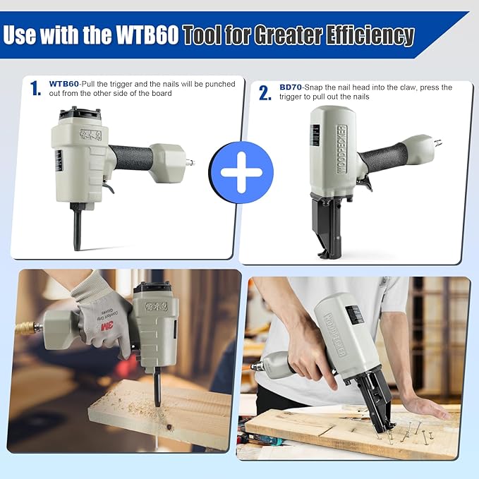 WOODPECKER BD70 Pneumatic Nail Puller Nail Remover Tool, Heavy Duty Air Denailer Gun for Recycling Wood and Pallets