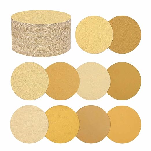 100 Pcs Sanding Discs 6 Inch 40/60/80/100/120/150/180/240/320/400 Grit Hook and Loop Orbital Sandpaper Suitable for Drywall Sander Wood Metal Furniture, Yellow