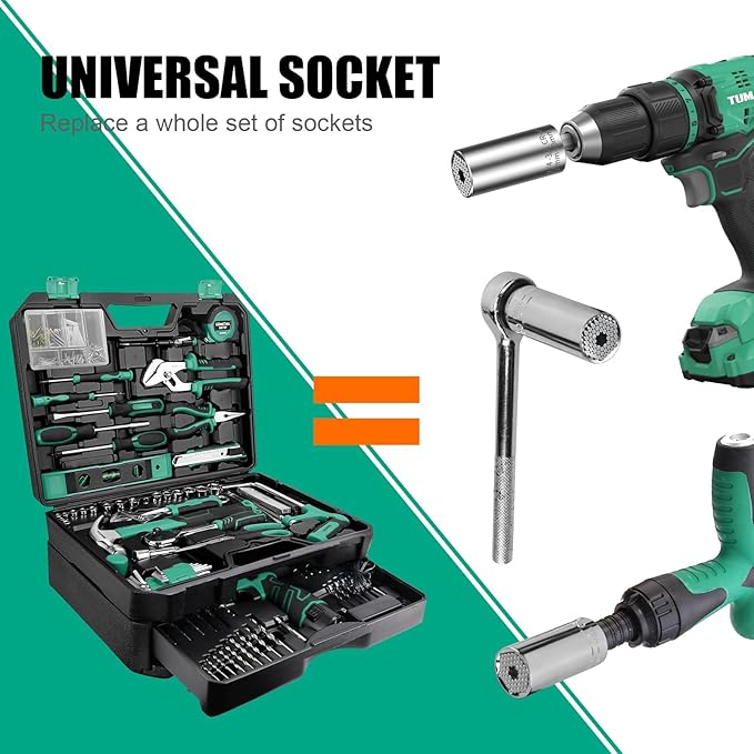 Prowin Universal Socket Set Gift for Men Dad Multi-Function 2 Pcs with Power Drill Adapter Birthday Holiday Cool Stuff Gadgets for Women Husband (7-19mm)