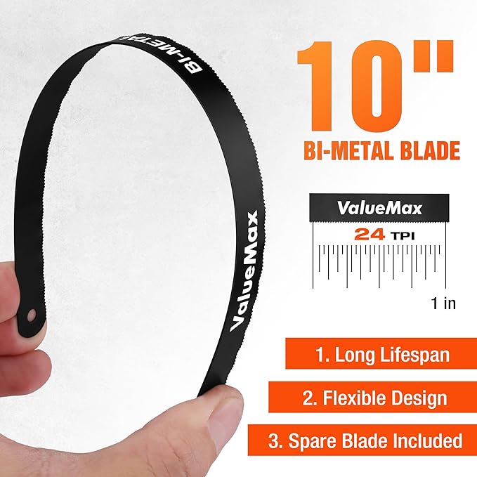 ValueMax Hacksaw, Mini Metal Saw Tool with Extra 1 Piece Bi-Metal 10 Inch Blade, Aluminum Small Hack Saw Cutter for Wood, PVC, Iron, Copper