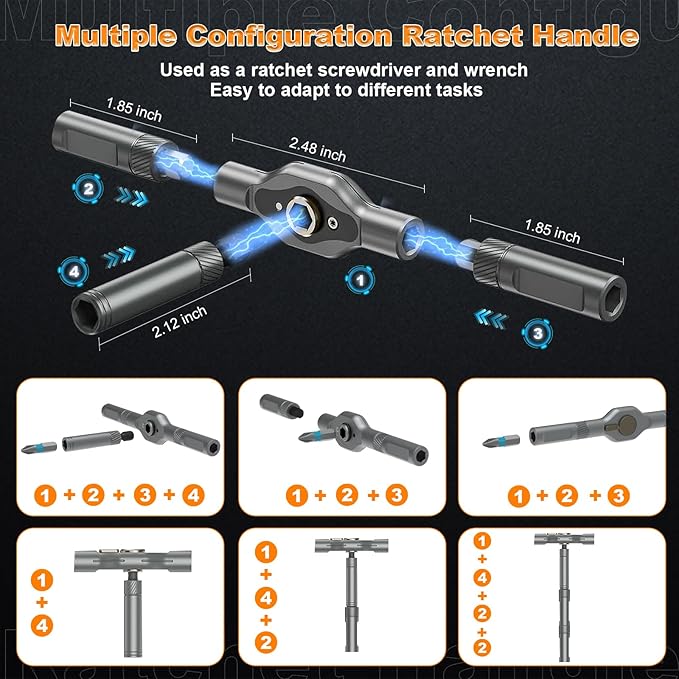 42 In 1 Magnetic Screwdriver Set, Ratcheting Screwdriver Set with Detachable Handle, Multi Magnetic Bits, Portable Repair Tools for DIY, PC, Electronics, Car, Bicycle(Grey)