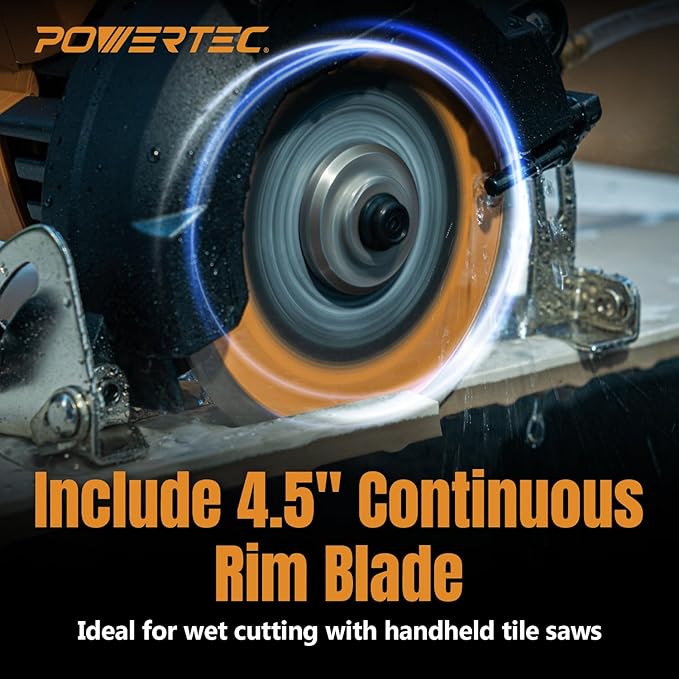 POWERTEC 4.5" Handheld Tile Saw ??12Amp/1400W Motor, Wet/Dry Cutting with Adjustable Water Feed System, GFCI Plug, Bevel & Depth Adjustment, Compatible with 4"-4.5" Diamond Blades (HTS1045)