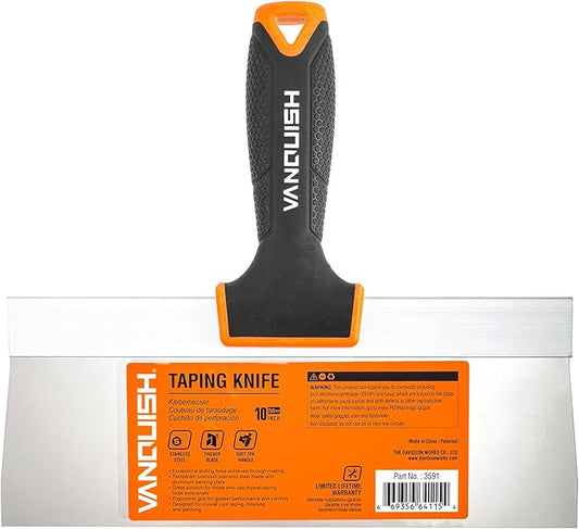 VANQUISH 10 Inch Stainless Steel Drywall Taping Knife Soft Grip Handle, Perfect for Drywall Joint Taping, Finishing & Patching 3591