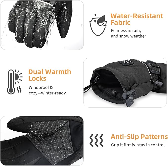 Rechargeable Heated Gloves for Men Women, Waterproof Touchscreen Winter Hand Warmer Heated Work Gloves for Cold Weather Motorcycle, Hunting, Hiking, Ski - Battery Powered Electric Thermal Warming