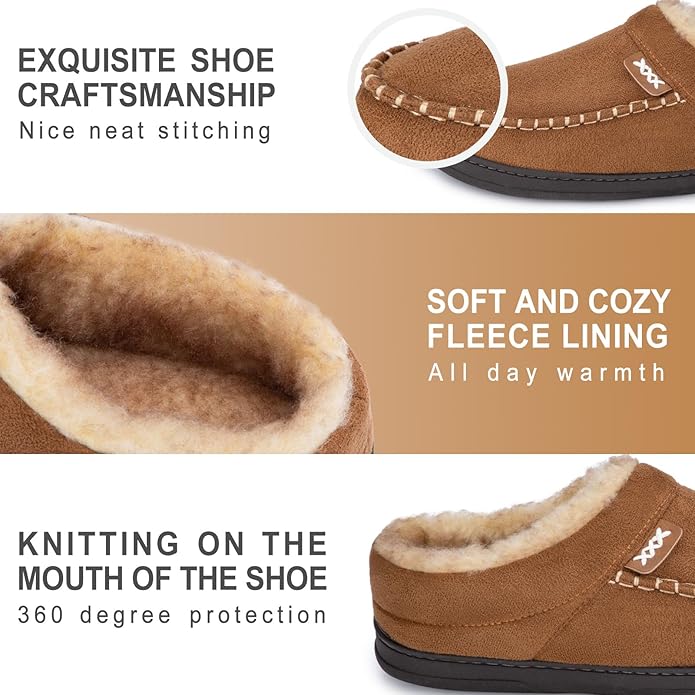 ATHMILE Mens House Shoes Fuzzy Warm Moccasin Memory Foam House Slippers for Men Cozy Winter Mens Slippers for Home Bedroom Indoor Outdoor