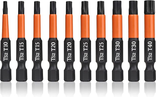 Pro Screwdriver Bit Set - Screwdriver Torx 10 pieces, 50mm length, 1/4??Hex-Shank, with Storage Box