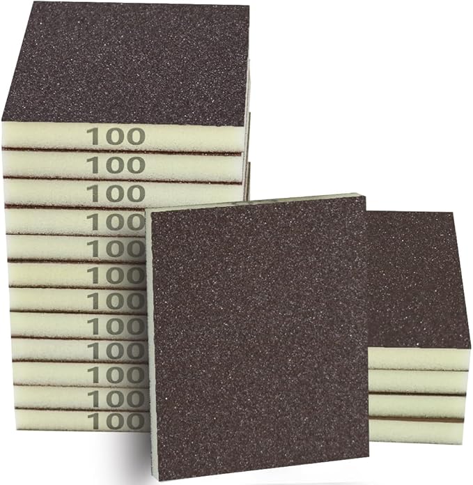 16PCS 100 Grits Sanding Sponge Medium Sanding Block, Washable and Reusable Wet Dry Sandpaper Sponge竊?Sander Sponges for Wood Drywall Metal Wood