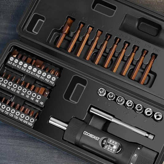 49 Pcs Torque Screwdriver 10-70 Inch Pound Torque Screwdriver Set with S2 Bits & Sockets, 1/4” Drive Torque Wrench Screwdriver Set for Maintenance, Tools, Bike Repairing and Mounting