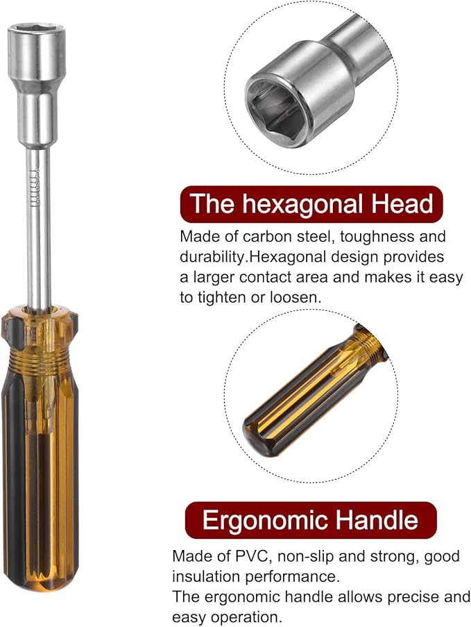 HARFINGTON Metric Hex Nut Screwdriver 11mm Carbon Steel Ergonomic PVC Grip Non-Magnetic Socket Wrench Screwdriver Hand Tool for Automotive Maintenance Home Improvement.