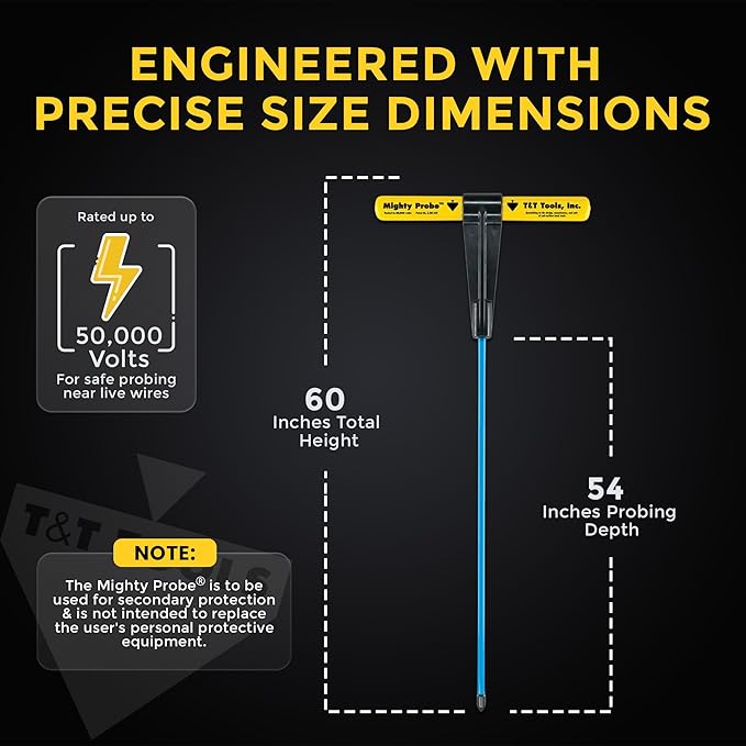 T&T Tools 60-Inch Mighty Probe Insulated Metal Soil Probe ??3/8" Metal Round Rod, Heavy Duty Design for Easy Penetration & Withdrawal, Soil Testing & Landscaping Tools, T-Handle, USA-Made-1 Pack