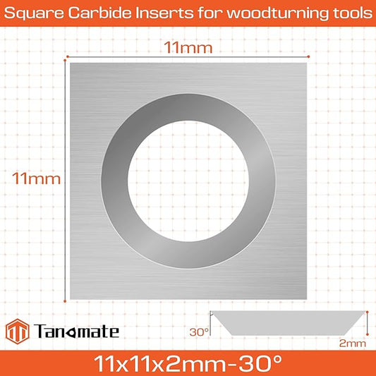 11mm Square Straight Carbide Inserts Cutters(11x11x2.0mm with Screws) Replacement for Woodworking Fits Woodturning lathe Tools.