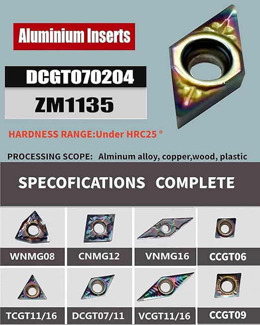 10pcs DCGT070204-AK DCGT21.51 Inserts for Aluminum DLC Colorful Coating Carbide Turning Inserts Boring and Outer circlr for Aluminum Copper Plastic Cutting