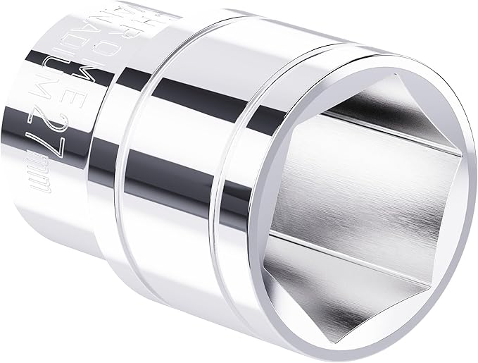27mm Shallow Socket, 1/2 Inch Drive, 6-Point, Metric, Heat Treated CR-V Steel Short Sockets, Full Polishing, 1.7 Inch Length