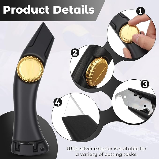 Black Fixed Blade Roofing Knife, Heavy Duty Utility Knife for Drywall, Vinyl, Carpet Cutting, Metal Roofing Tools with Portable Storage Sheath, Replacement Blades, Navajas para Roofing