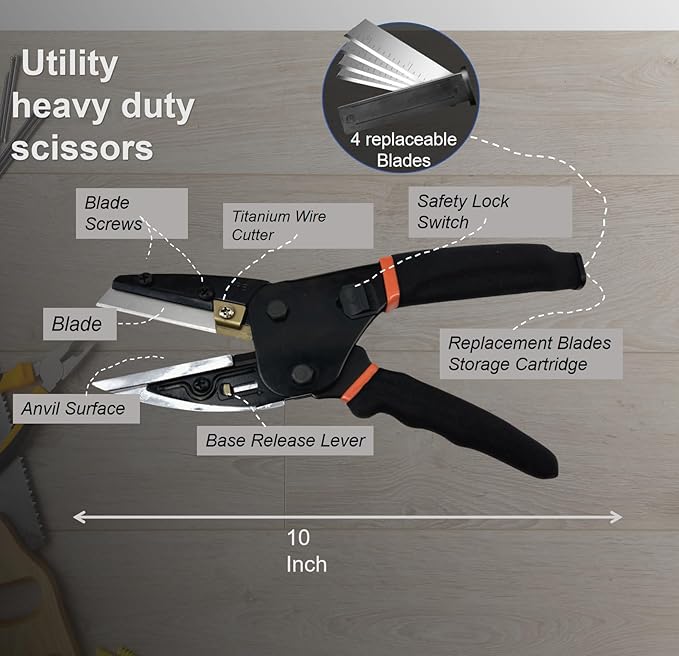 10In Heavy Duty Multipurpose Scissors + Upgraded Industrial Safety Shears Bundle - Carbon Steel Serrated Blades/Thick Fabric & Leather Cutter/Adjustable Locking Scissors