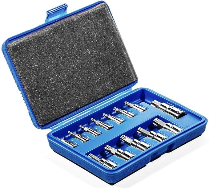 Stark USA 13pcs Security Torx Bit Socket Set - 1/4", 3/8" and 1/2" Drive Sizes Range - T8-T60 with Storage Case